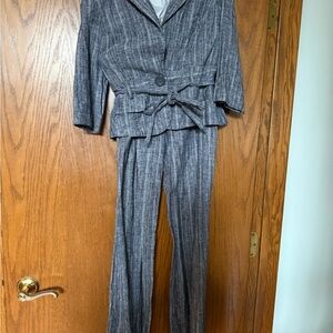 Gray Professional Pantsuit with Blazer and Belt